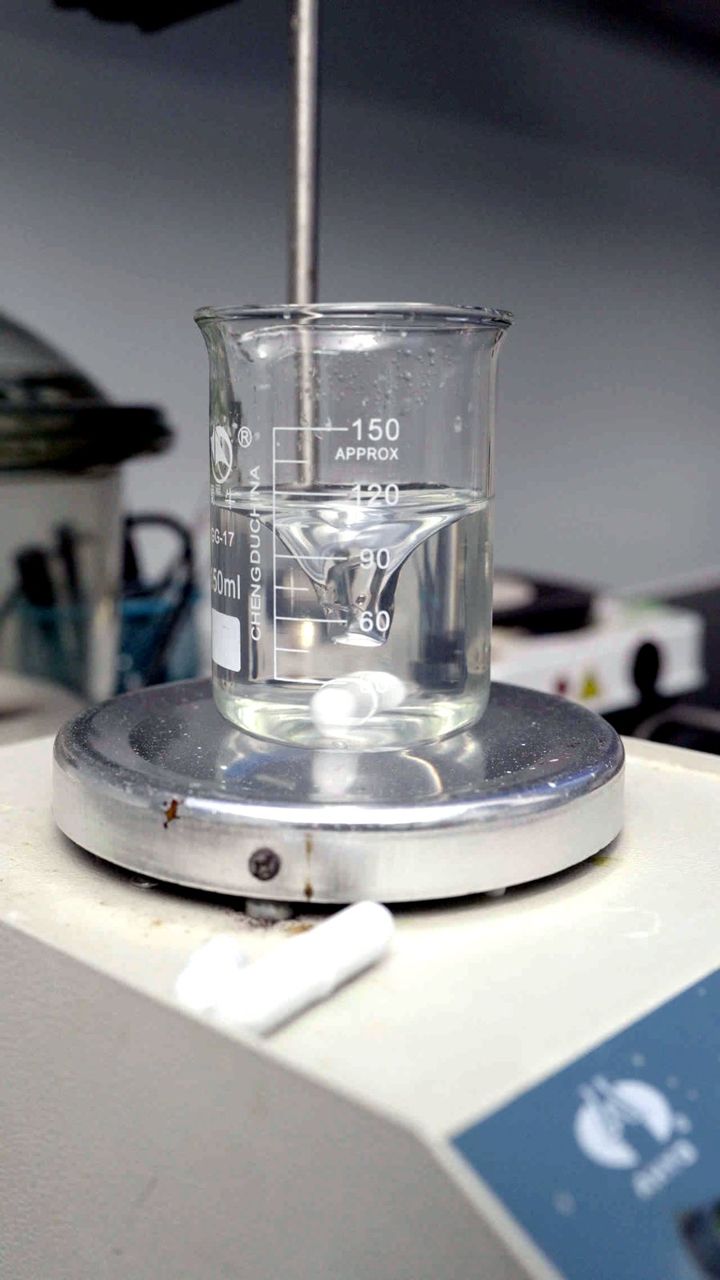 Beaker on a magnetic stirrer in the preparation room
